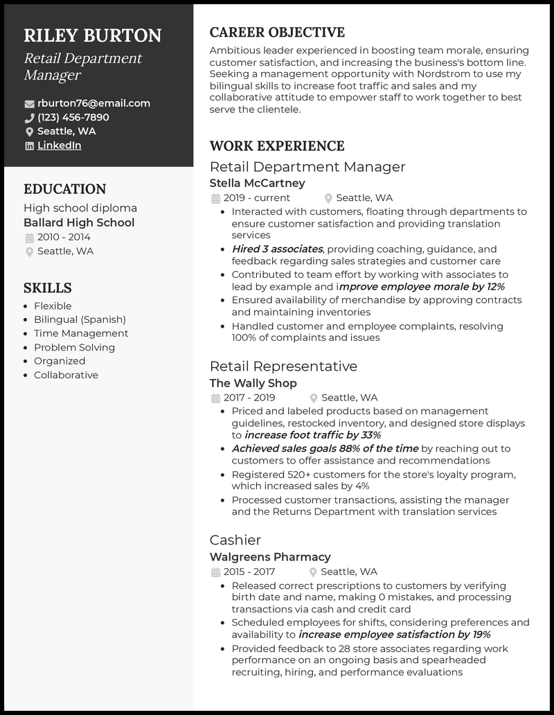 3 Entry-Level Retail Resume Examples for 2024