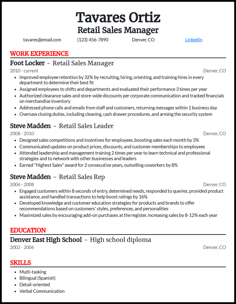 resume summary examples retail manager