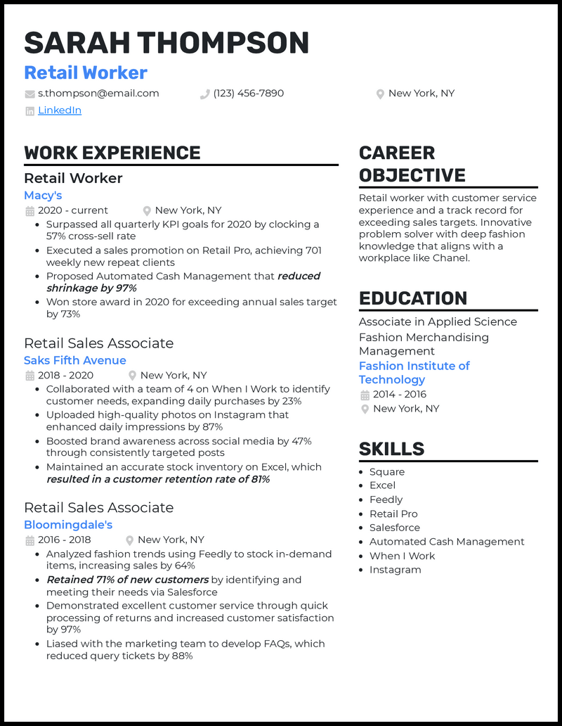 retail resume format download