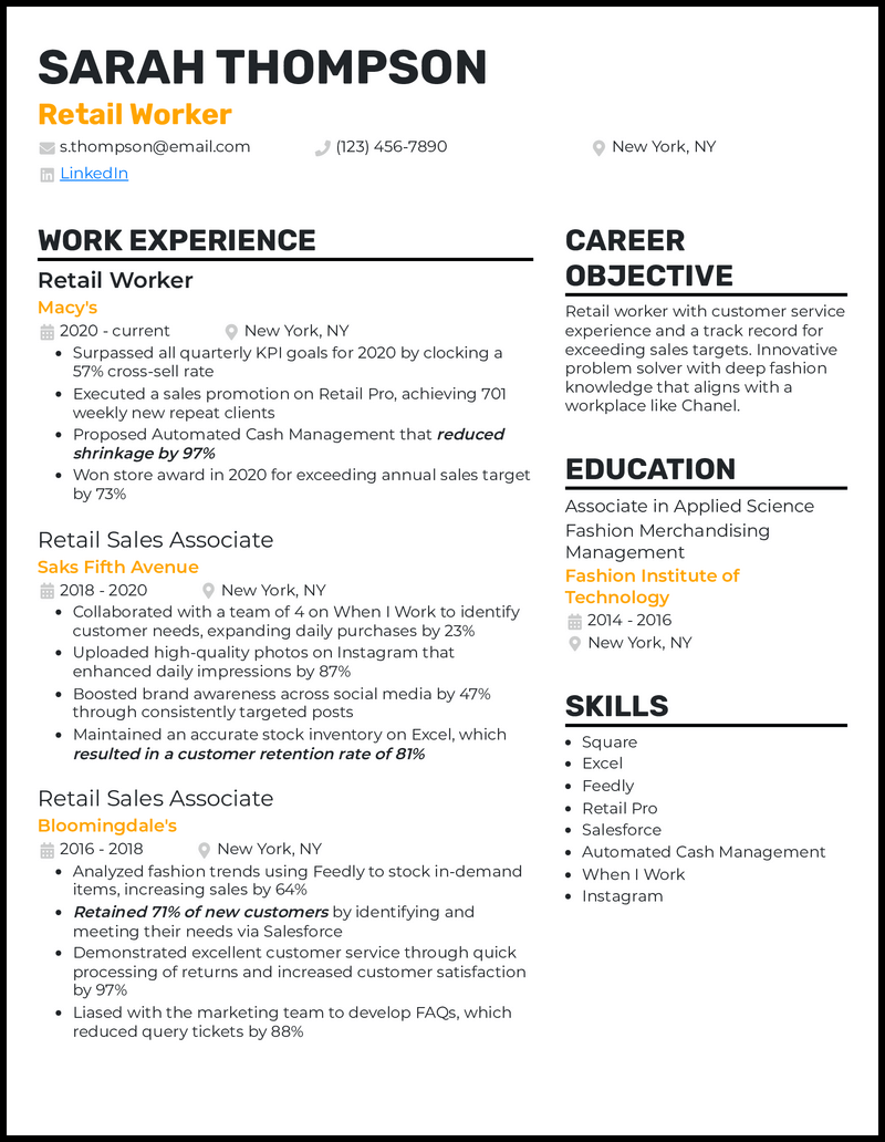 11 Real Retail Resume Examples That Worked in 2024