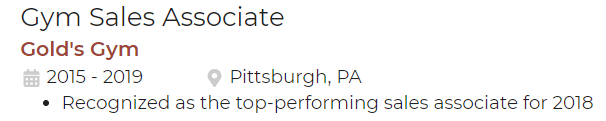 Sales associate resume award in work experience section