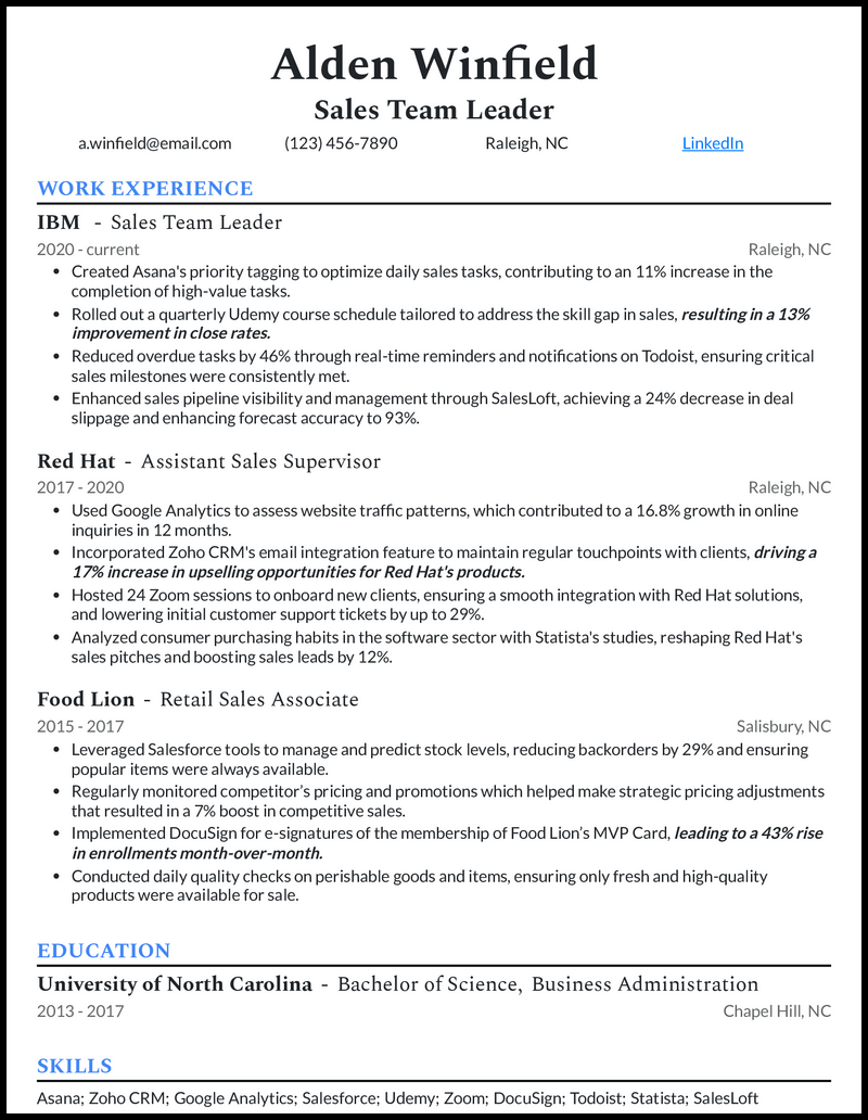 Team Leadership Resume