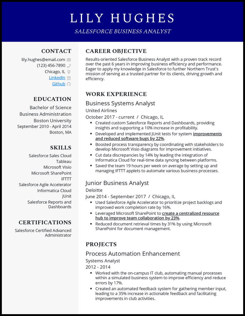 3 Salesforce Business Analyst Resume Examples That Work