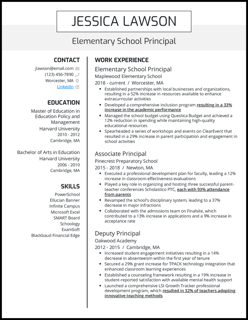 7 Principal Resume Examples to - School Principal Black Resume Example