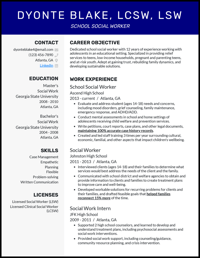 3 School Social Worker Resume Examples For 2024   School Social Worker Official Resume Example 