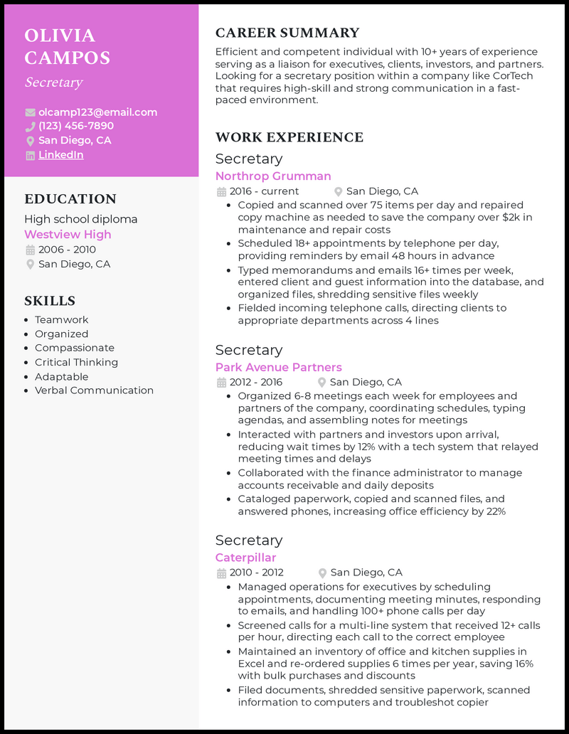 7 Secretary Resume Examples That Got The Job In 2024 4696