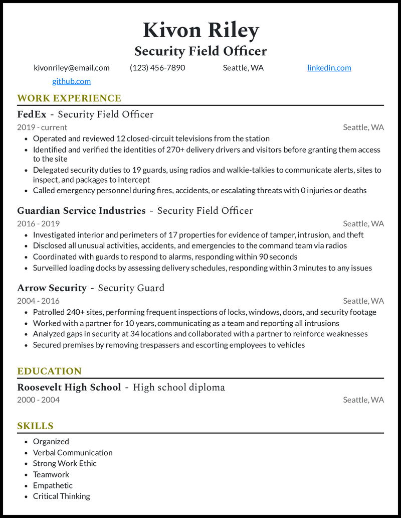 7 Security Officer Resume Examples - Security Field Officer Olive Resume Example 