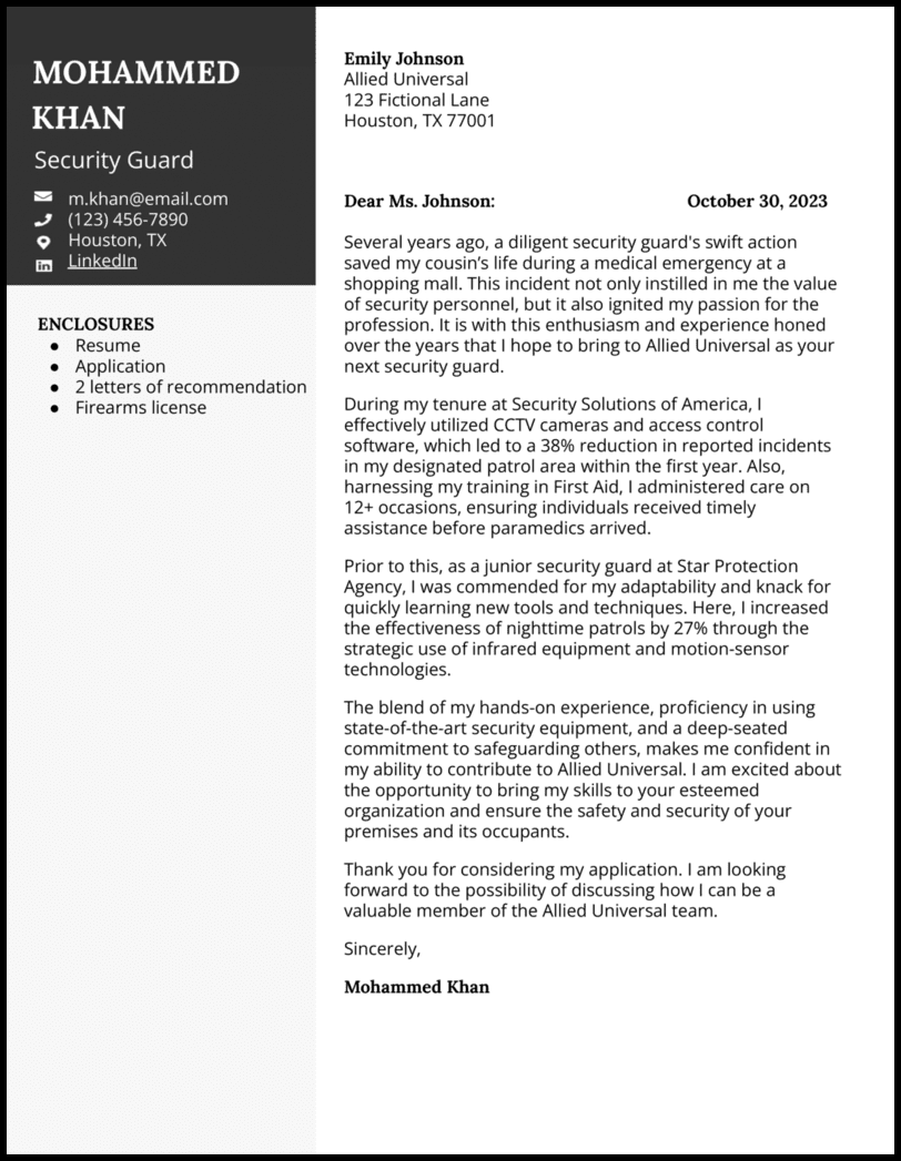 5 Security Guard Cover Letter Examples Working In 2024   Security Guard Cover Letter Example 