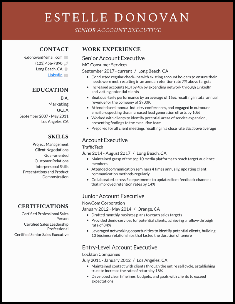 3 Senior Account Executive Resume Examples for 2024