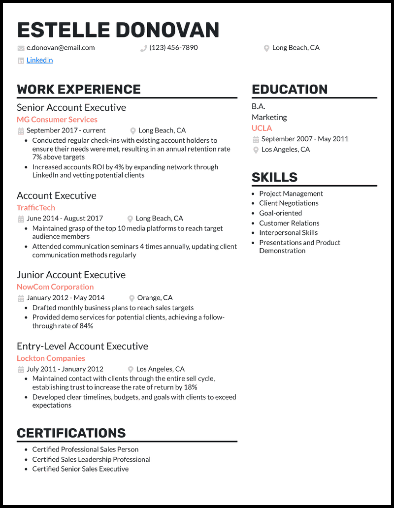 3 Senior Account Executive Resume Examples for 2026