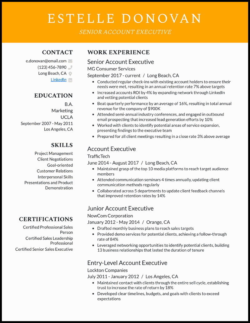 3 Senior Account Executive Resume - Senior Account Executive Yellow Resume Example