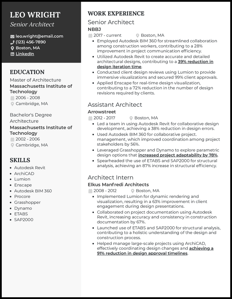 9 Architecture Resume Examples That Worked In 2024   Senior Architect Resume Example 