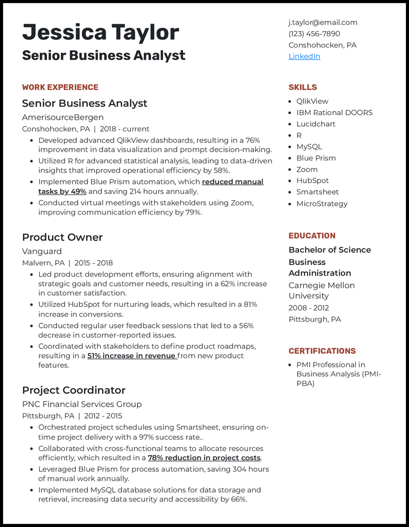 5 Senior Business Analyst Resume - Senior Business Analyst 4 Red Brown Resume Example