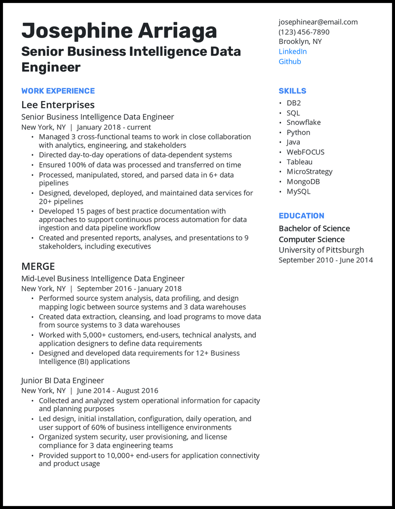 resume sample for data engineer