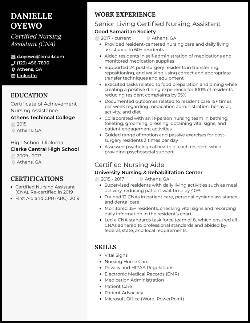 13 Certified Nursing Assistant (CNA) Resume Samples 2026
