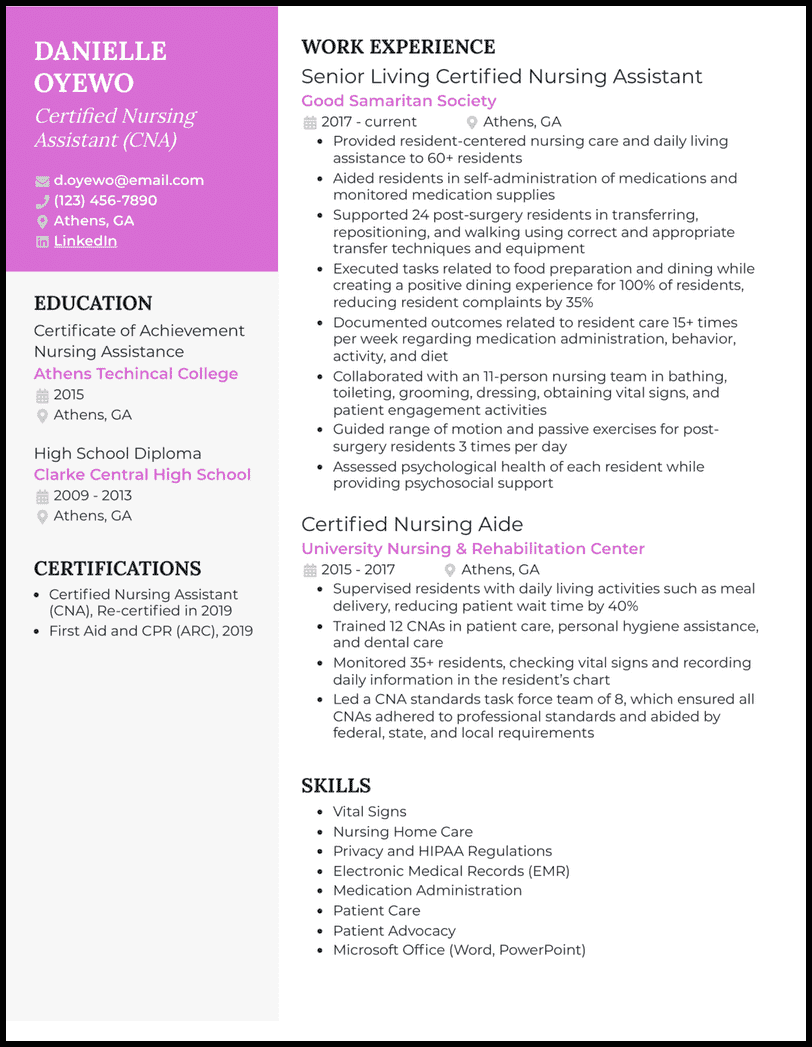 13 Certified Nursing Assistant (CNA) Resume Samples 2026