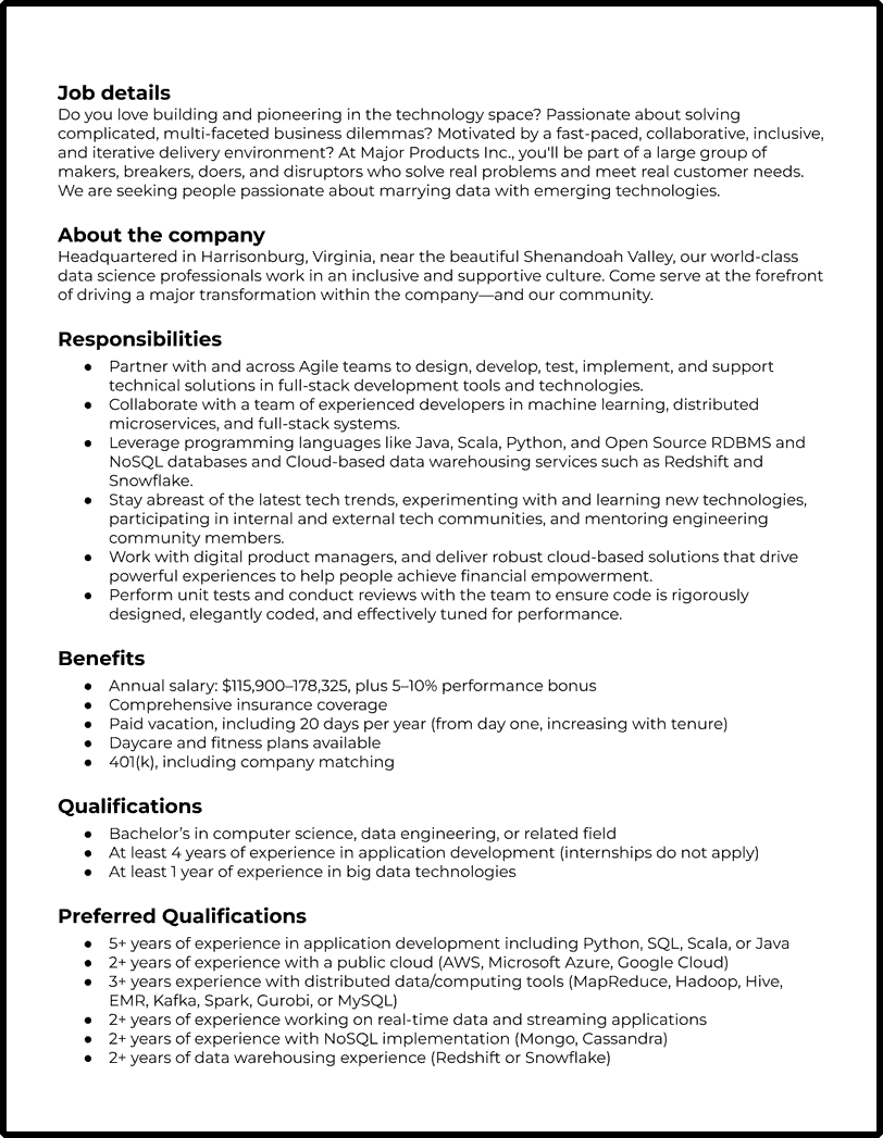 Senior Data Engineer Job Description Template