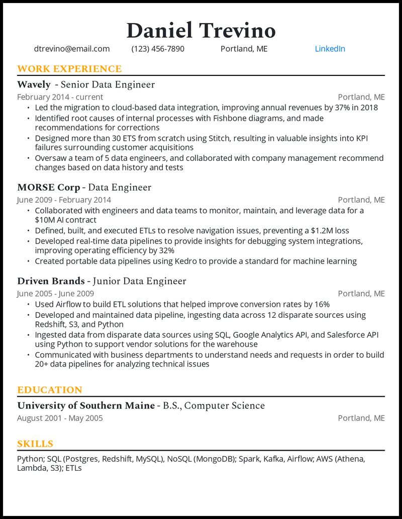 22 Data Engineer Resume Examples That Work In 2024 