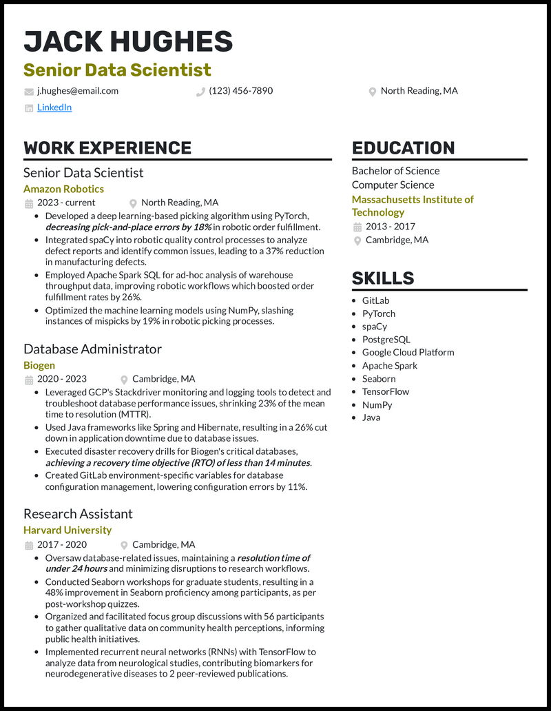 5 Senior Data Scientist Resume - Senior Data Scientist 3 Olive Resume Example 