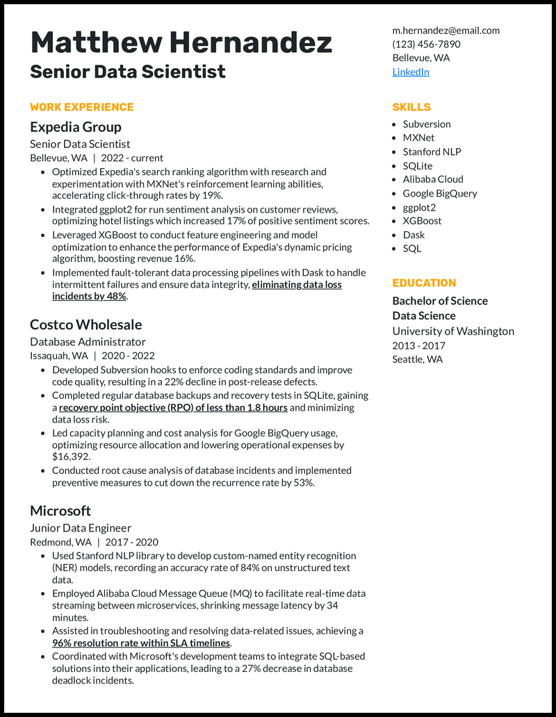 5 Senior Data Scientist Resume - Senior Data Scientist 5 Yellow Resume Example 