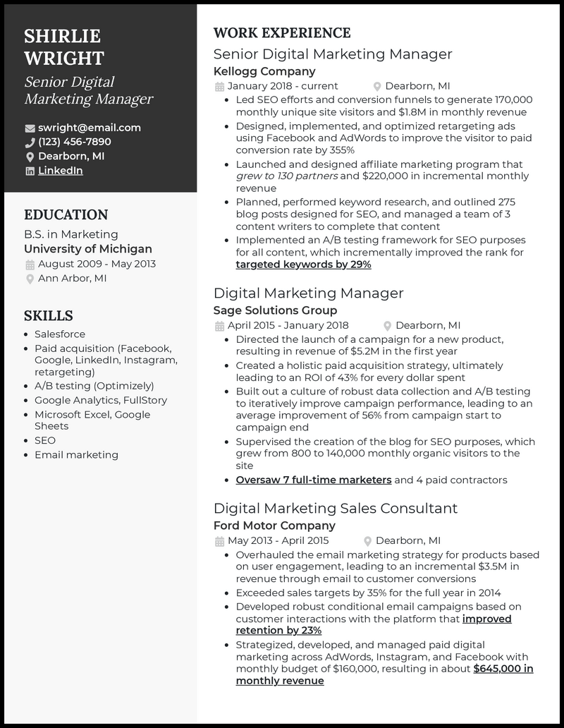 3 Senior Digital Marketing Manager Resume Examples