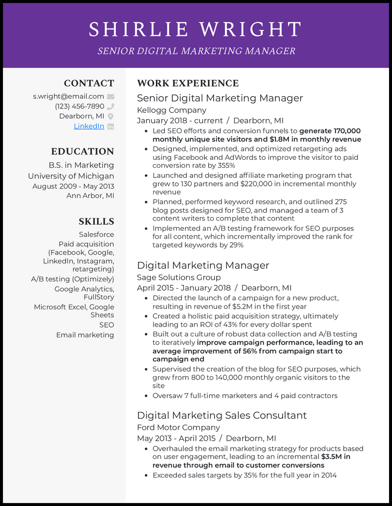 Digital Marketing Manager Resume