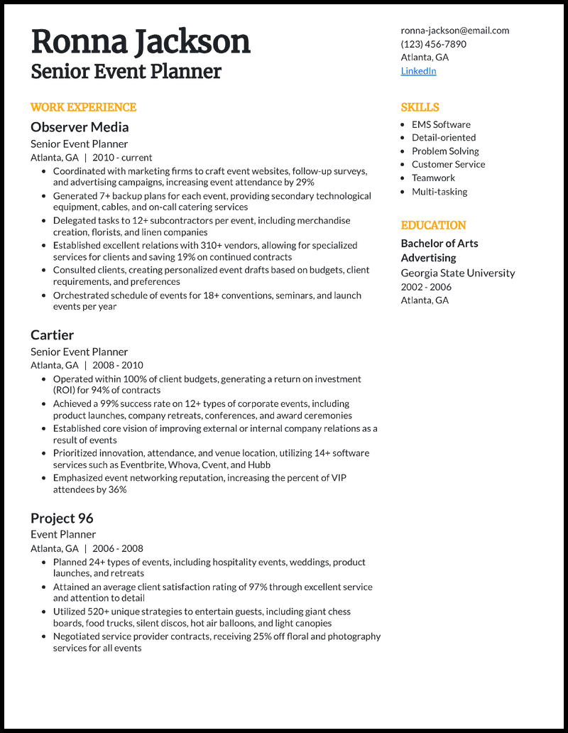 11 Event Planner Resume Examples - Senior Event Planner Yellow Resume Example 
