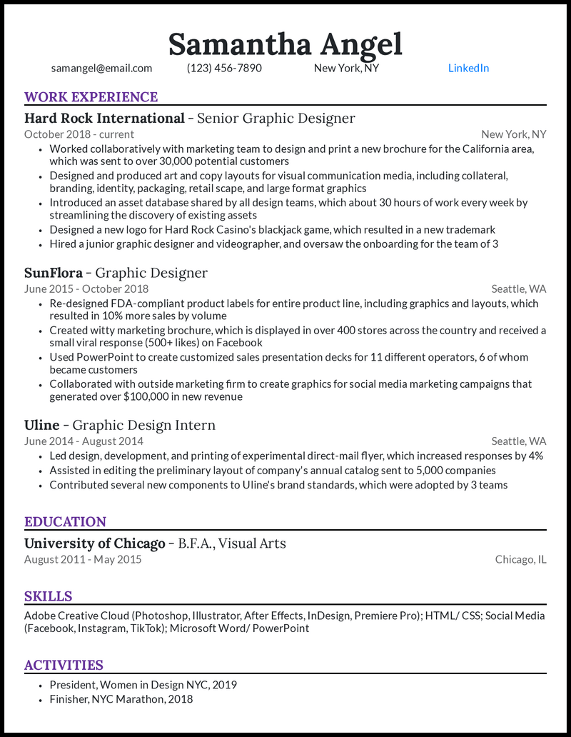 junior graphic design resume