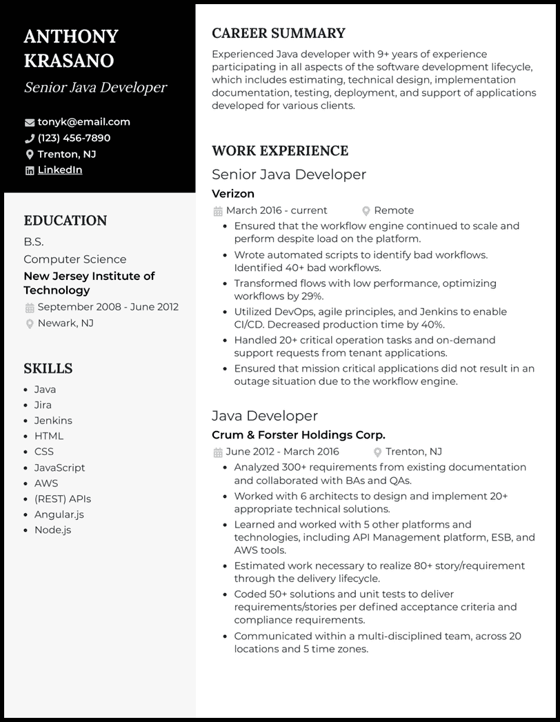 17 Real Java Developer Resume Examples That Worked in 2025