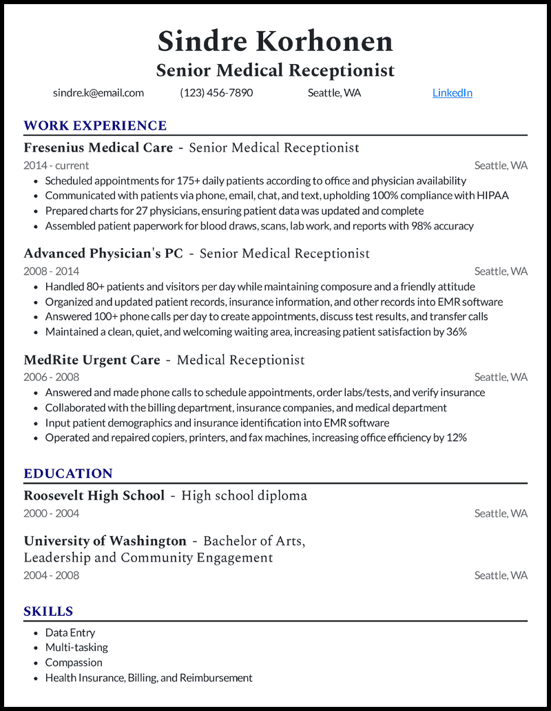 objective for resume examples medical receptionist