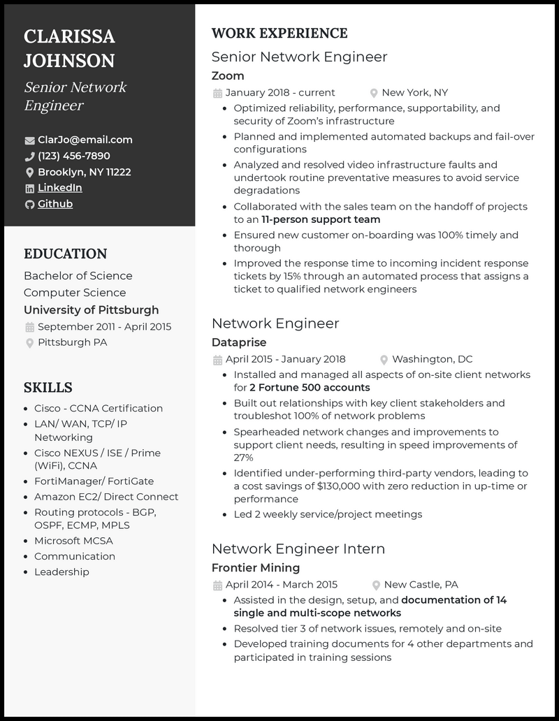 5 Senior Network Engineer Resume Examples for 2024