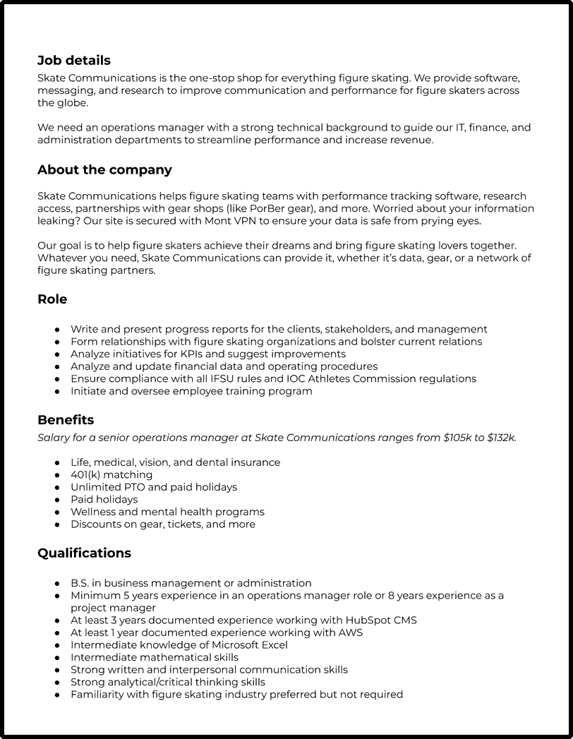 Amazon Senior Operations Manager Job Description