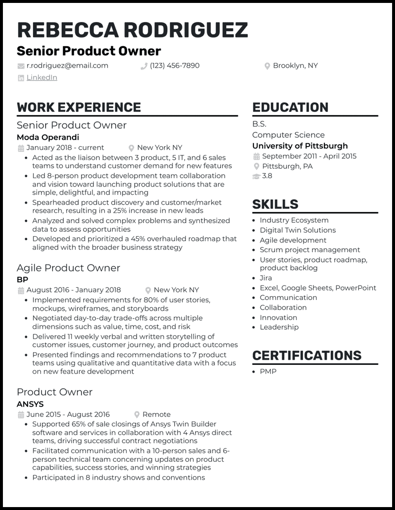 11 Product Owner Resume Samples - Senior Product Owner Black Resume Example