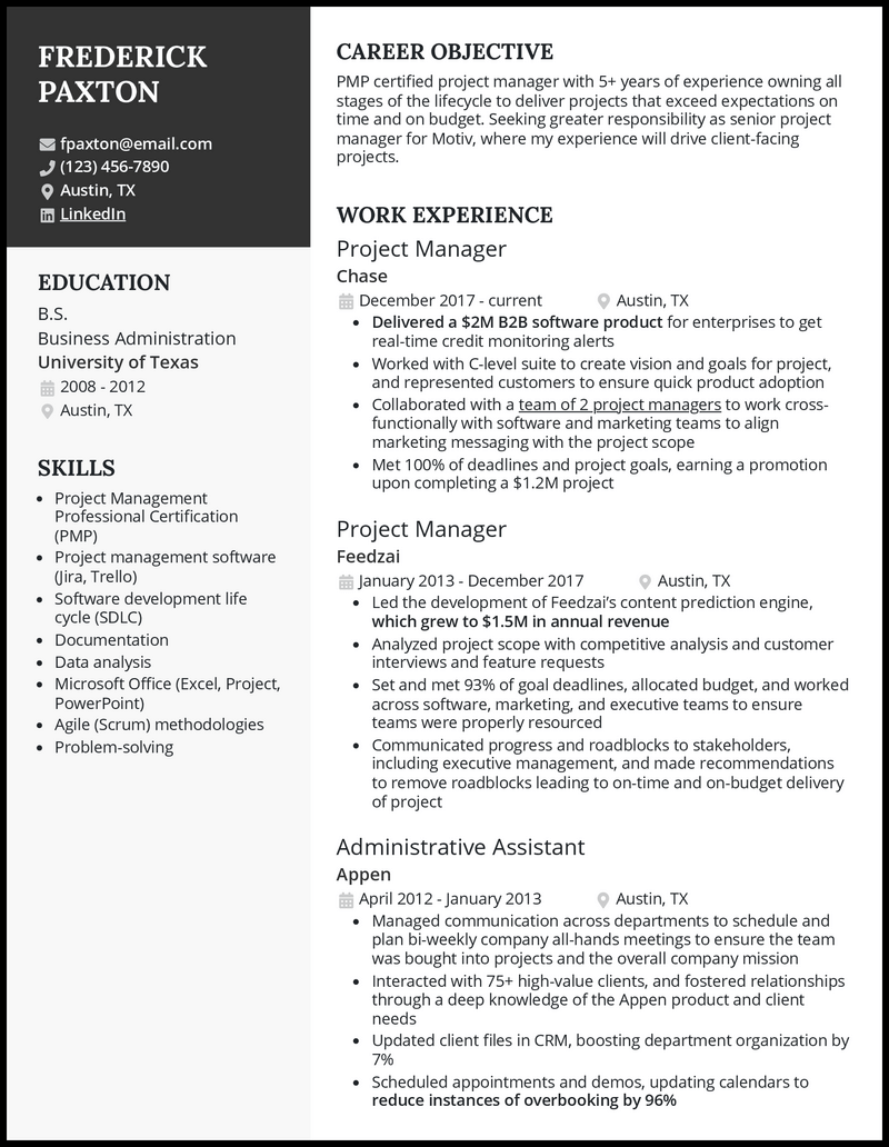 project manager resume dice