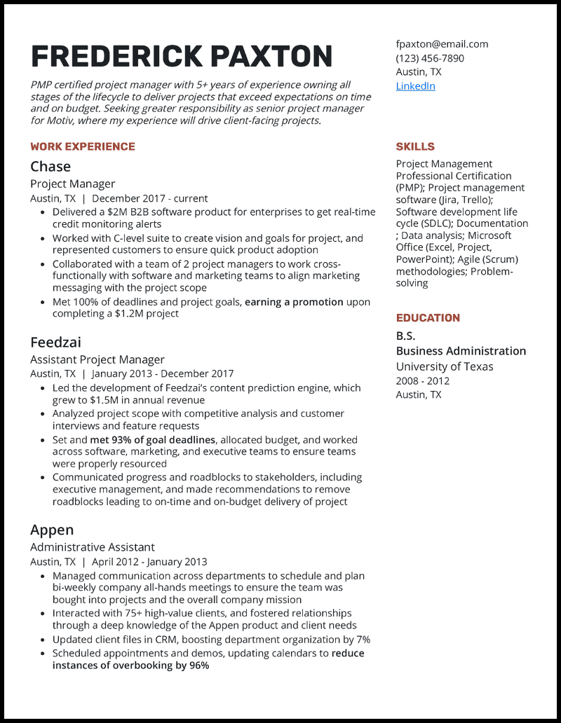 project-manager-resume-headline-examples