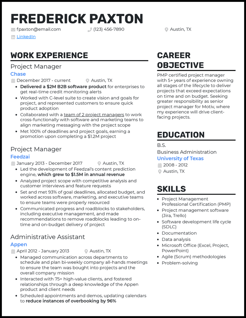 Senior Project Manager Standout Resume Example 