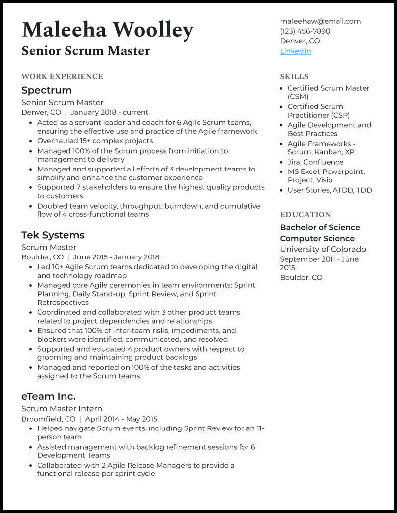 11 Scrum Master Resume Examples - Senior Scrum Master Gray Resume Example 