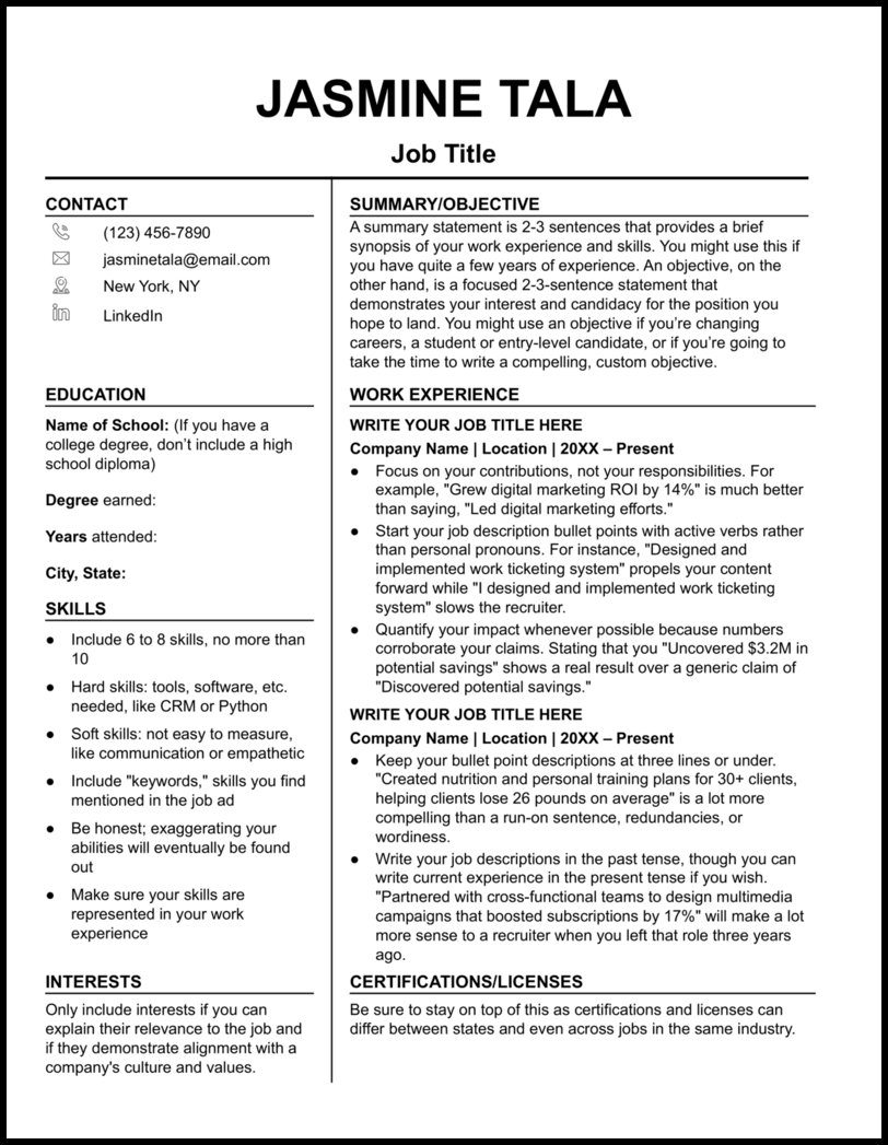 resume templates for google docs