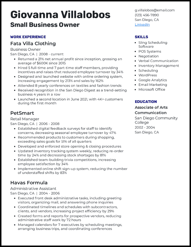 Sample Resume For Selfemployed Business Owner Sutajoyod