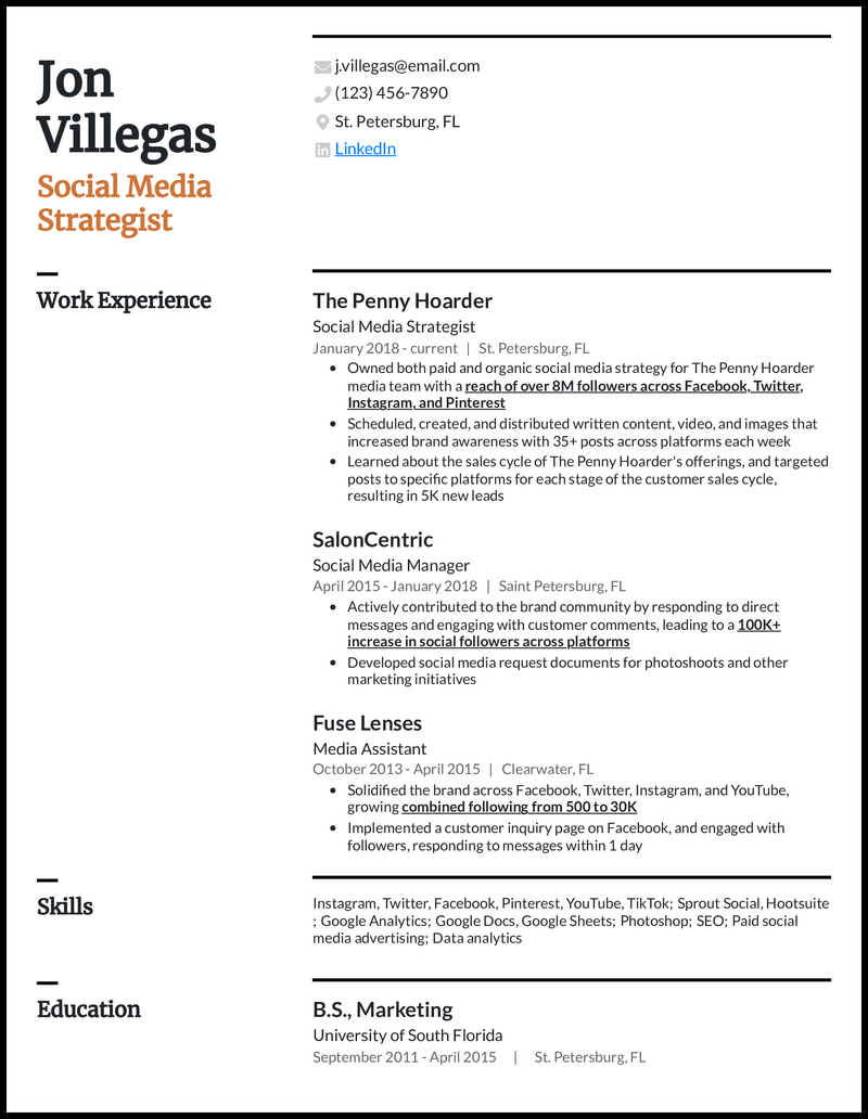 sample resume for facebook