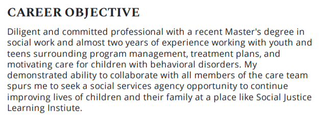 Social worker resume career objective