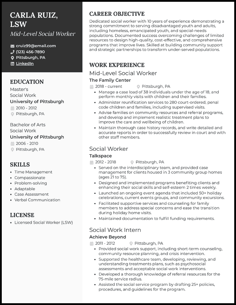 social-work-resume-sample