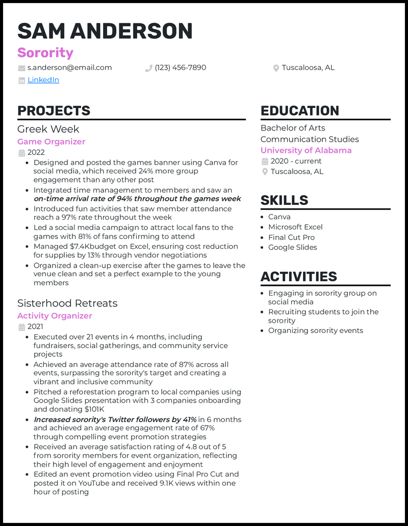 7 Sorority Resume Examples That - Sorority Orchid Resume Example 