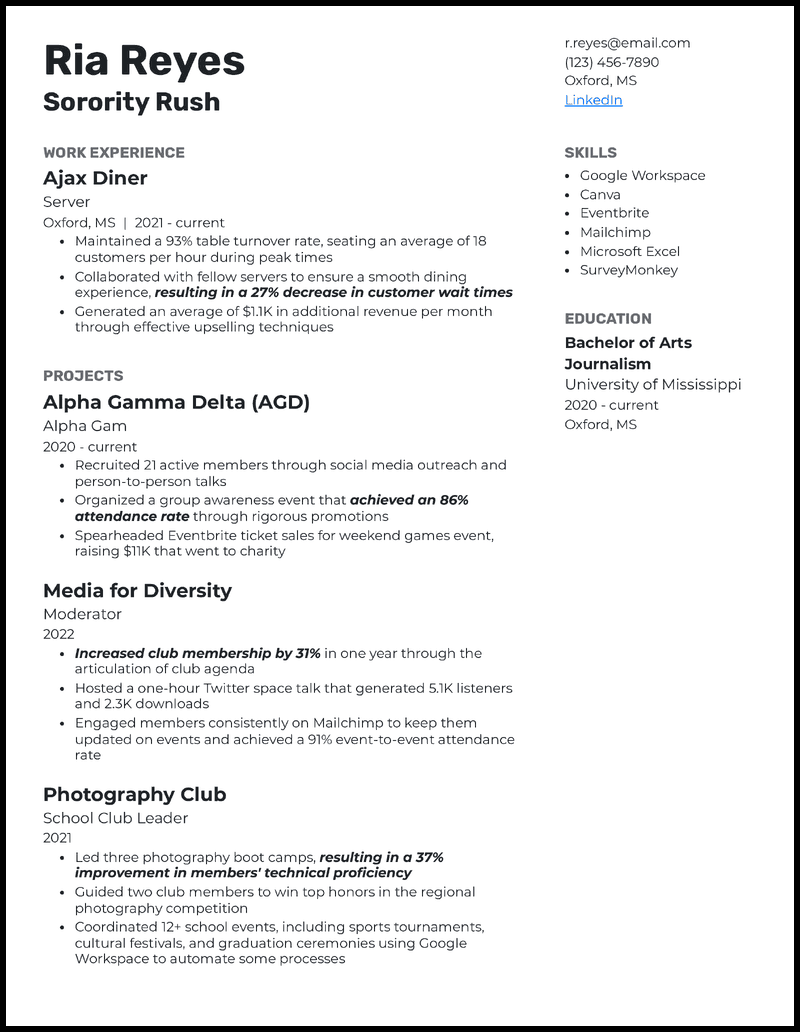 7 Sorority Resume Examples That - Sorority Rush Gray Resume Example 