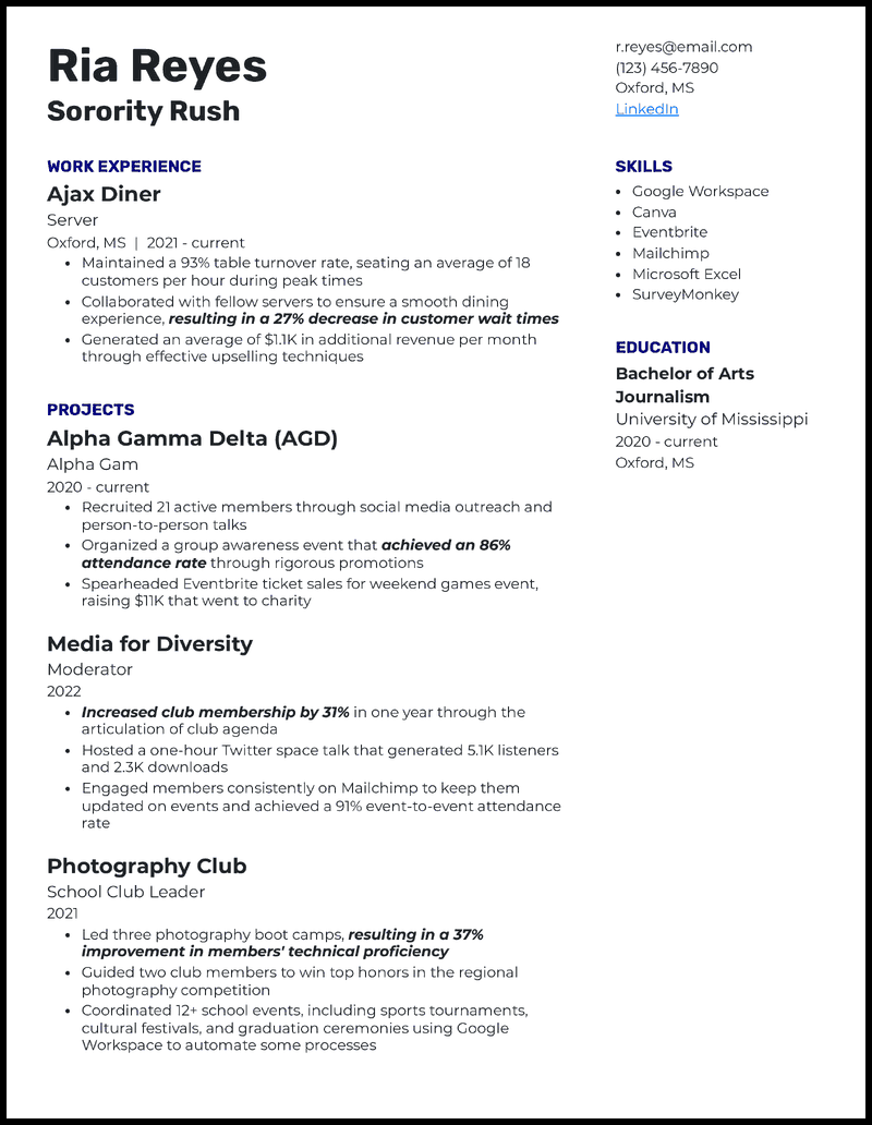 7 Sorority Resume Examples That - Sorority Rush Royal Blue Resume Example