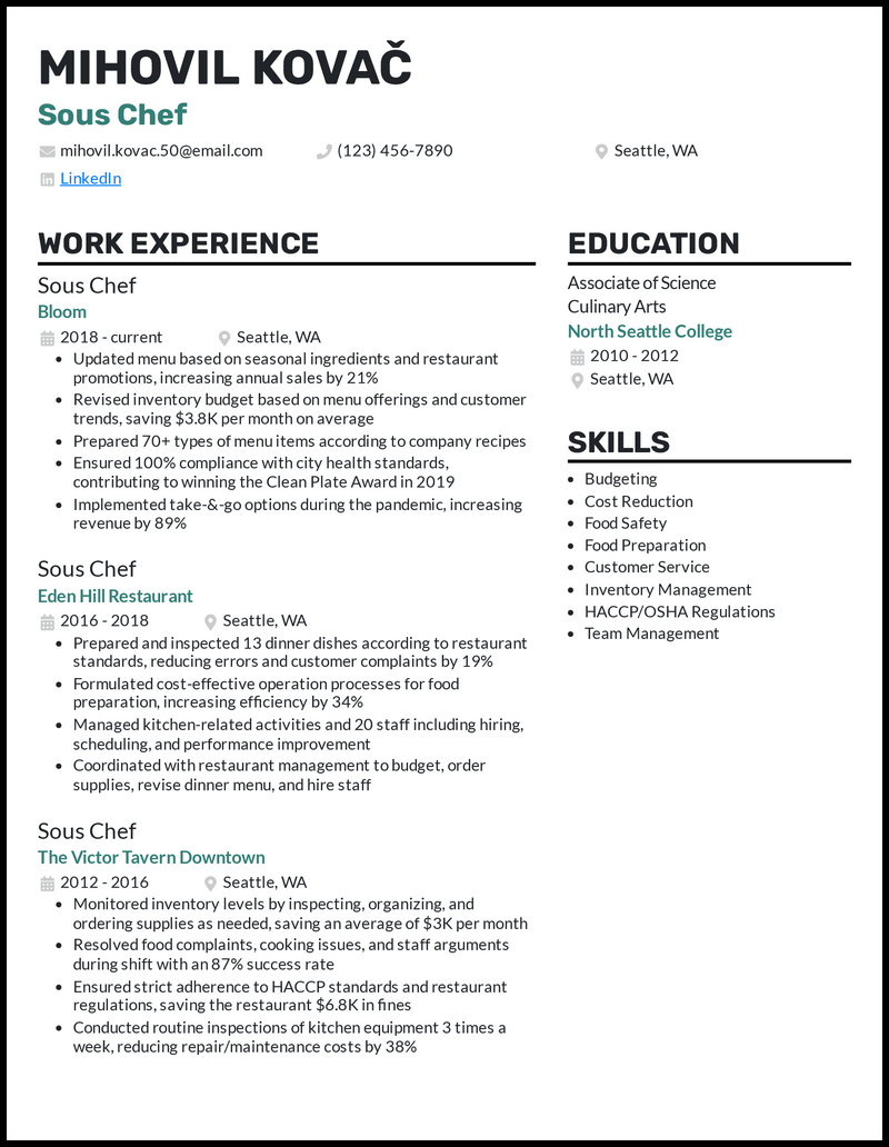 Chef Cook Resume