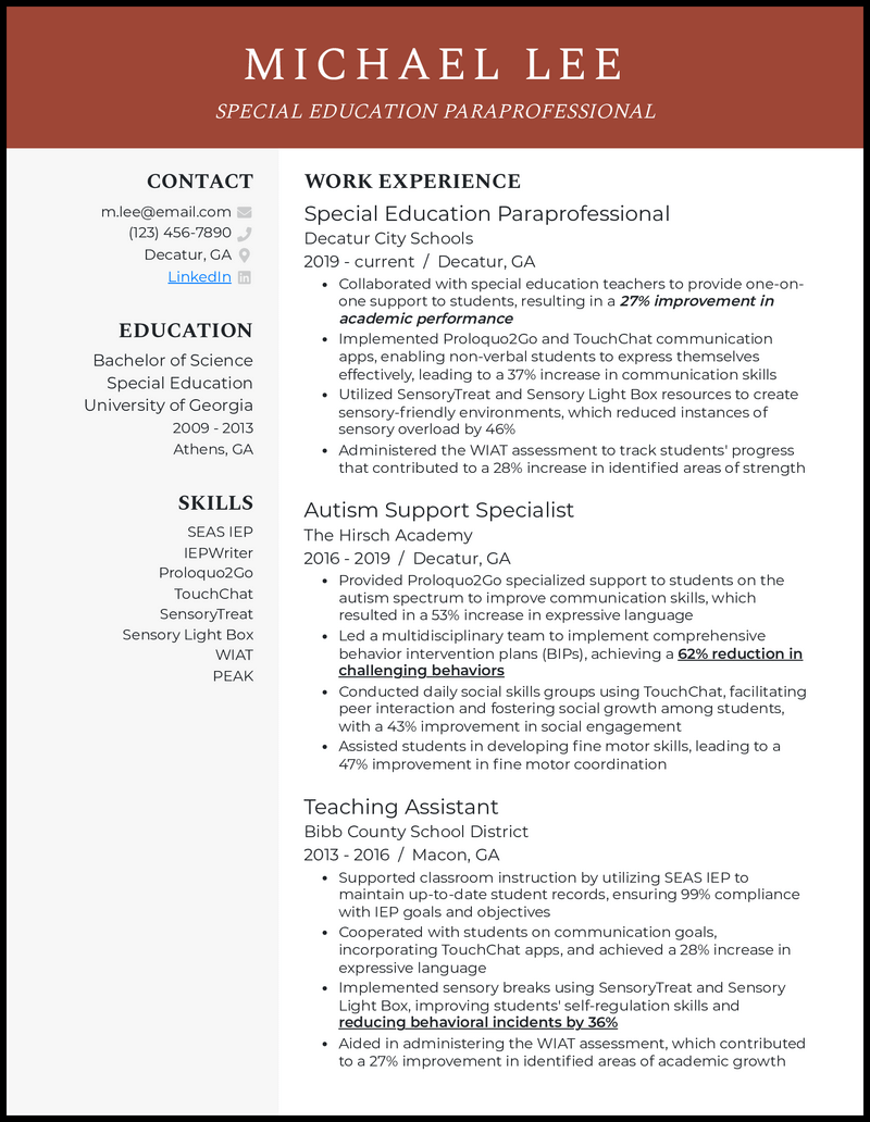 School Paraprofessional Day 2024 Marne Sharona   Special Education Paraprofessional Resume Example 