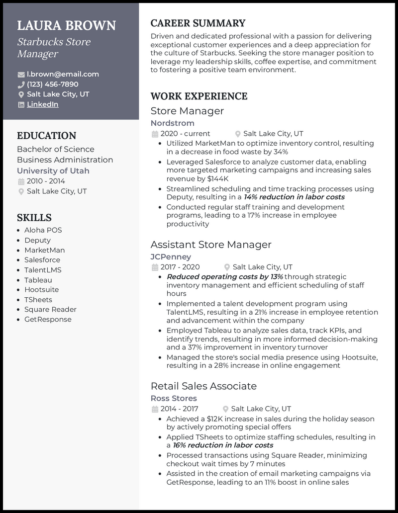 9 Store Manager Resume Examples for 2026
