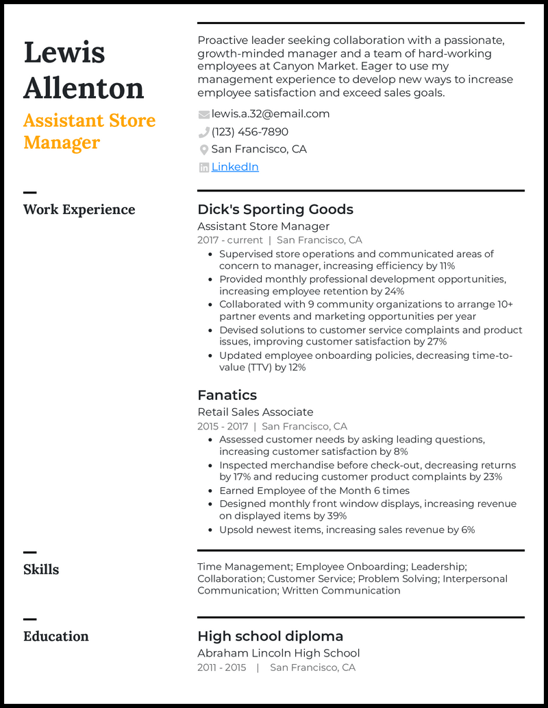 9 Store Manager Resume Examples for 2026