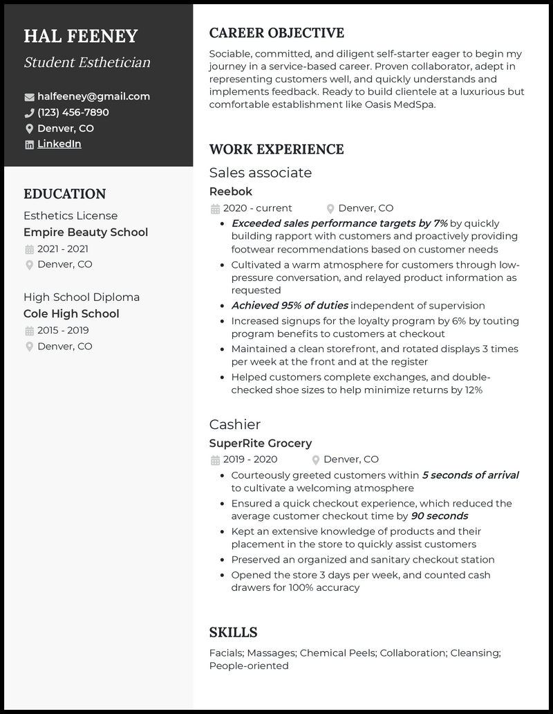 5 Student Esthetician Resume Examples That Work in 2023